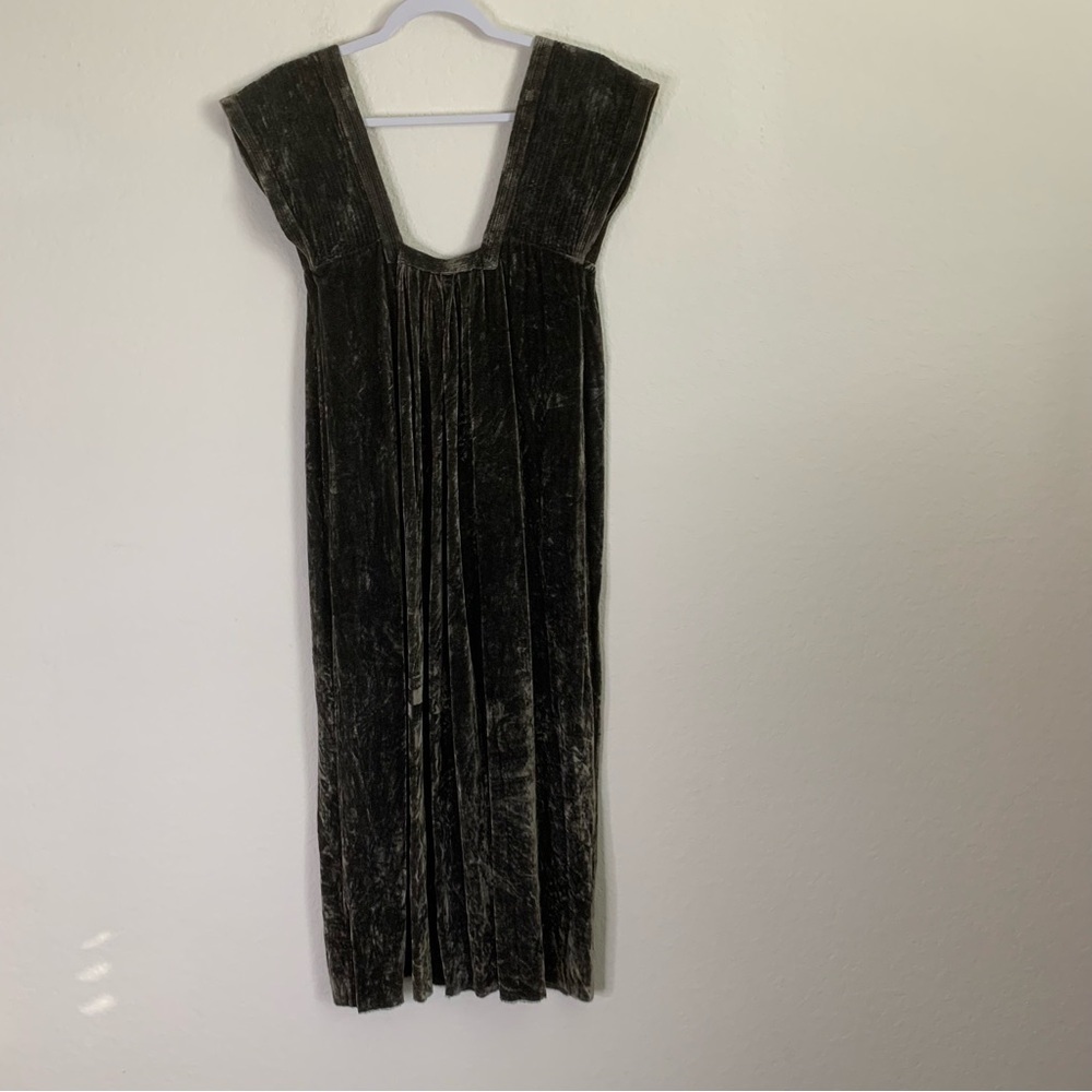 Vivien Ramsay Womens green/ brown 100% silk velvet sleeveless midi dress S